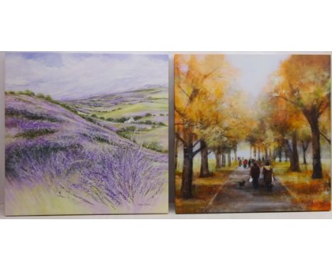 'Heather Cottage II', colour canvas wrap around print after Diane Demirci and 'Autumn Meadows', colour canvas wrap around pri
