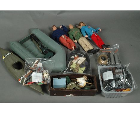 A box of Palitoy Action Man dolls, outfits and accessories 