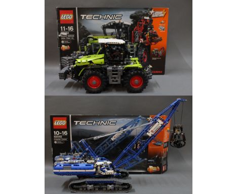 A Lego Technic 2-in-1 crawler crane (42042), with box, and a Claas Xerion 5000 Trac VC tractor, with box