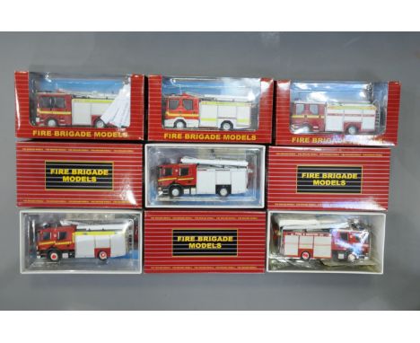 A group of 6 Fire Brigade Models 1:50 scale diecast model fire engines, all boxed 