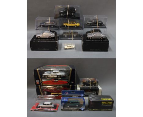 2 boxes of model vehicles to include large scale Burago cars and Paul's Model Art Mini Champs vehicles 