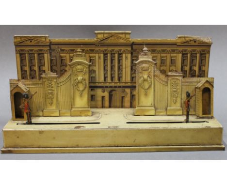 A lithographed tin plate "Changing of the Guard at Buckingham Palace" clockwork automaton, marked "USA Pat. British Pat. Pend