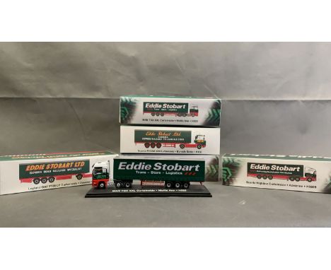 5 Eddie Stobart curtainside trucks, boxed, mint condition   scale 1:76, die cast metal       Leyland DAF FT85CF curtainside, 