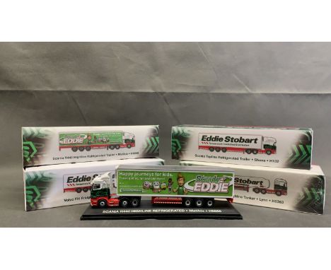 4 Eddie Stobart lorries, boxed and in mint condition, 1:76 scale, diecast metal      Volvo FH Fridge Trailer, Emma Jade, H466