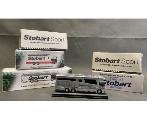 5 Eddie Stobart coaches, boxed and in mint condition, scale 1:76, die cast metal       Scania Irizar PB Excecutive coach  Sca