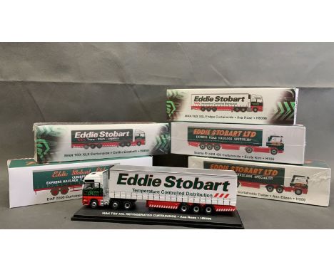 5 Eddie Stobart Curtainside trucks, Mint condition, boxed, 1:76 scale, die cast metal       ERF EC14 Olympic & Curtainside Tr