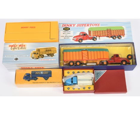 French Dinky Toys (Atlas Edition) group of Commercial Vehicles to include (1) 36B Articulated Truck, (2) 32AJ Panhard Tractor