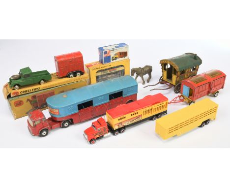 Corgi, Morestone &amp; Similar mixed group of items to include (1) Gypsy Caravan with Horse, (2) 23 Leyland Atlantean and oth