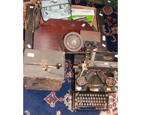 A vintage typewriter, along with picnic portable record player stylophone and others 