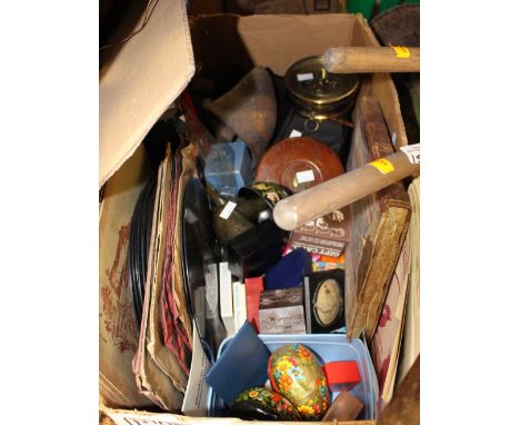 Three cased binoculars, two pairs of opera glasses, a barometer, assorted games, etc 