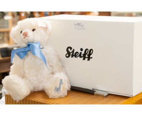 A boxed Steiff limited edition 'George' Steiff Royal Baby bear, white, height 26 cm approx, No. 2105, with certificate 