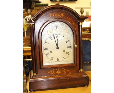 Edwardian bracket clock with silver dial, coloured sides with Roman numerals 