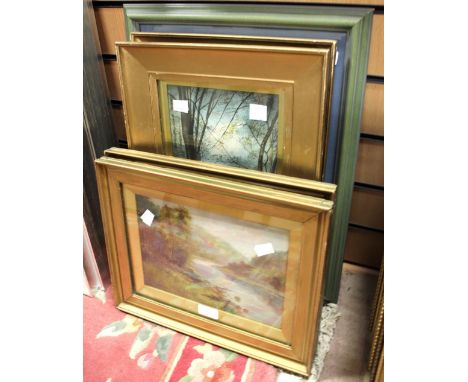 A pair of framed oils on board both signed G W Pryce, a pair of framed watercolours signed E T B Evans 1914 both of Trentham 