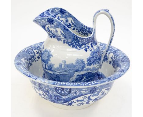 A Spode blue Italian jug and bowl (2) 
