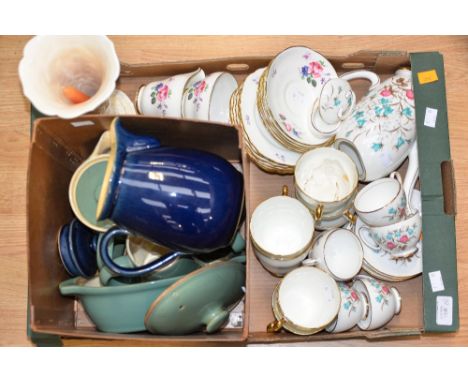 Denby Cottage ware jugs, coffee jugs and casserole dish, together with an Adderley coffee service, Royal Standard tea service