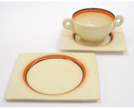 A Clarice Cliff Biarritz soup trio (3) 
