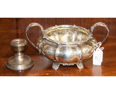 A William IV silver sucriere, squat ovoid ogee lobed form on shell cast bracket feet, the loop handles cast with foliate deco