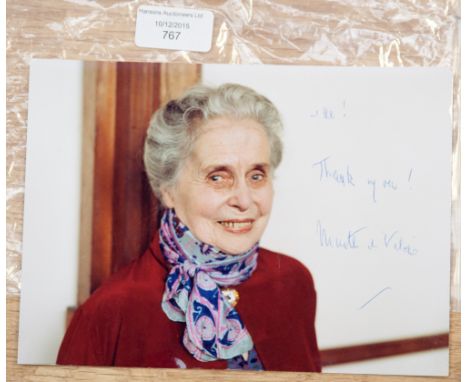 An autographed photograph of Nanette De Valois who was instrumental in setting up the English National Ballet 