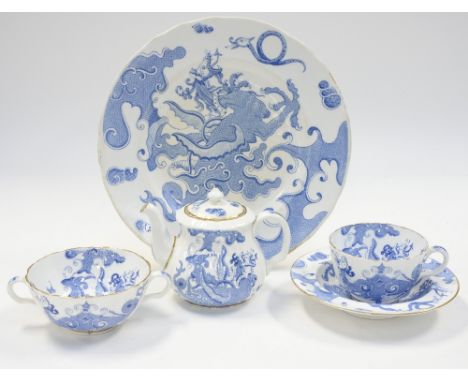 Three boxes of Royal Worcester blue and white dragon and other (af) 