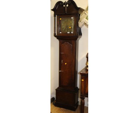 An early Eighteenth Century oak eight longcase clock, the dial inscribed John Snelling, Alton, the swan neck pediment with br