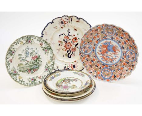 A collection of Nineteenth Century plates/saucers to include Masons, Booths, Spode and Japanese Imari (8) 