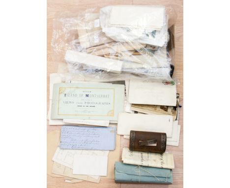 A quantity of ephemera including Twentieth Century greeting cards, a French fan, other fans, leather case with vintage hair s