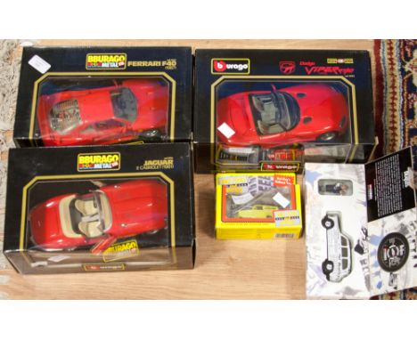 A collection of Burago cars, Dodge Viper, Jaguar E type, Corgi Beatles car, Del-Boys van etc 