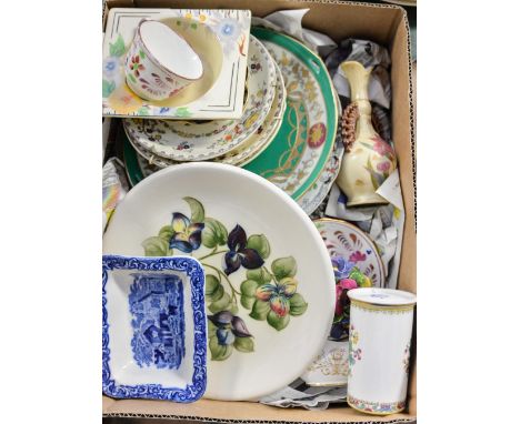 A box of mixed ceramics to include Clarice Cliff, Moorcroft, etc 