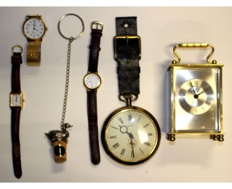 A Twentieth Century carraige clock, watches and wall clock 