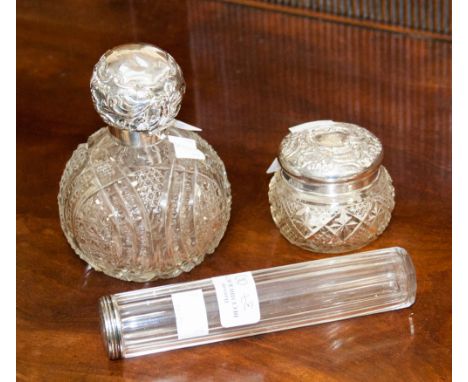 Chester interest, a late Victorian globular cut glass scent bottle with silver collar and mushroom hinged embossed cover, tog