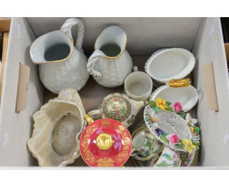 A box of assorted ceramics, including Coalport, Spode, Royal Doulton, Wedgwood, etc 