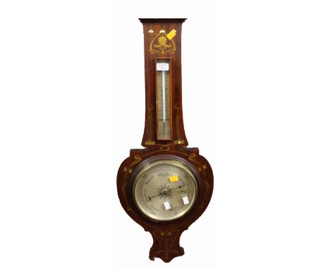A mercury barometer with Art Nouveau designed brass inlay 