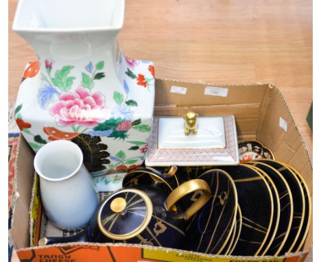 A Bavarian cobalt blue part tea service with a Royal Crown Derby trinket tray, etc 