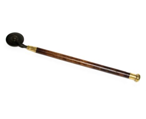A Nineteenth Century bookbinders gilding tools, the circular discs mounted on a turned wooden handle, with brass mounts 