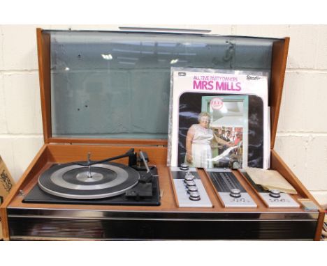 A Deccasound, Compact 3 sound system with C141 turntable, teak veneered on brushed aluminium legs and perspex cover