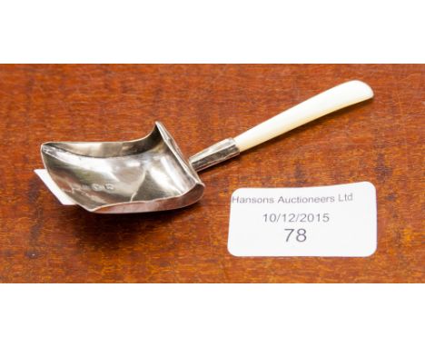 A Georgian silver caddy shovel with mother of pearl handle
