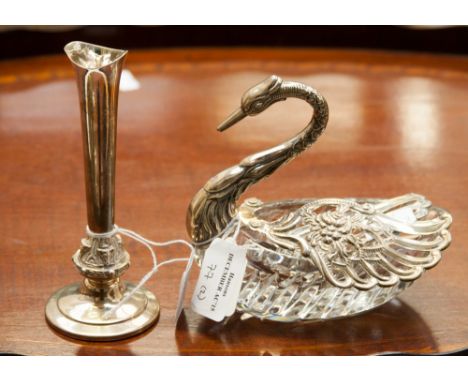 An Elizabeth II sterling silver bud vase with cast Arabesque style decoration to lower section of the stem, maker's mark Mapp