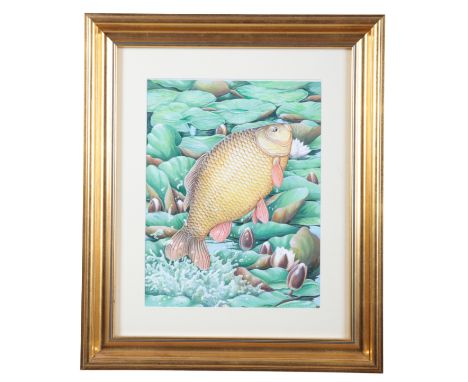 *CHRIS TURNBULL (b. 1950) 'Crucian Carp Jumping Out Of Lily Pads'signed lower right, inscribed verso "From his book Reflectio