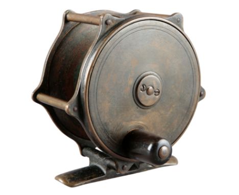 A BIRMINGHAM STYLE 3" BRASS TROLLING REEL with smooth brass foot, ebonite handle and pillar drumProvenance: A private Shropsh