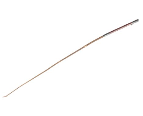 A SIDE SADDLE WHIP 19th century, with silver top and collar, brown crocodile grip and plaited shaft, 78cm long