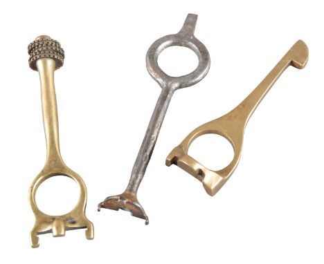 TWO BRASS CARTRIDGE EXTRACTOR TOOLS and a steel cartridge extractor with turn screw (3)Provenance: A private Shropshire sport