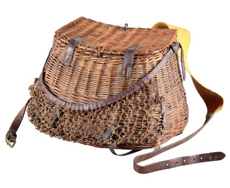 HARDY No1: A WICKER FISHING CREELwith a canvas and leather shoulder strap, 32cm x 28cm