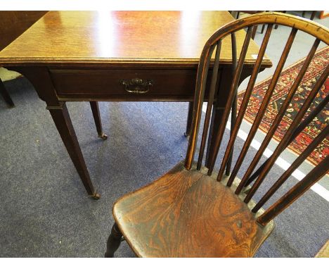 A small oak late Victorian desk with single drawer on tapering legs and castors, 28 high x 29 1/2 wide x 19 1/2 deep, togethe