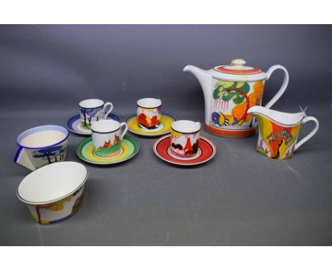 Mixed Lot: Wedgwood limited edition Clarice Cliff design tea wares to include a Cornwall decorated tea pot, a Secrets coffee 