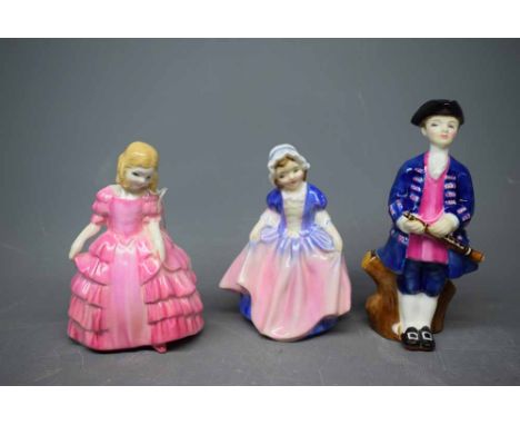 Three Royal Doulton figures to include The Boy from Williamsburg, model no HN2183, Rose, model HN1368 and Dinkie Doo, HN1678 