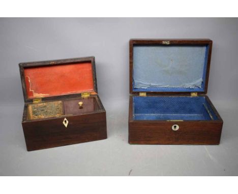 Rosewood tea caddy (a/f) and a further similar former jewel box (2) 