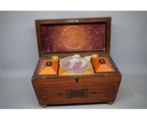 19th century mahogany large sarcophagus tea caddy with fitted interior, 12ins wide 