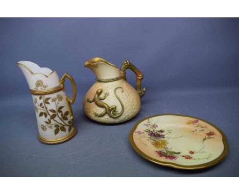 Mixed Lot: three Royal Worcester blush wares to include a floral painted lobed plate, with gilded rim, Shape no 1412, togethe