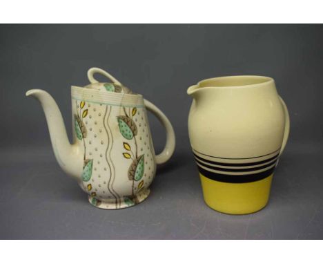 Susie Cooper jug with cream and black stripes, yellow base, together with a further Ringwood ware Woods & Sons hedgerow patte