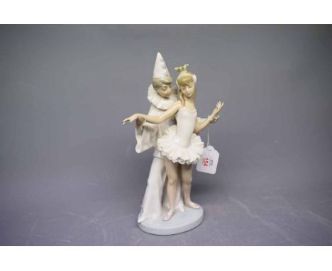 Lladro model of a clown and ballerina, 10ins tall  